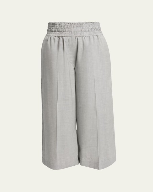 Cropped Wide Leg Wool Trousers